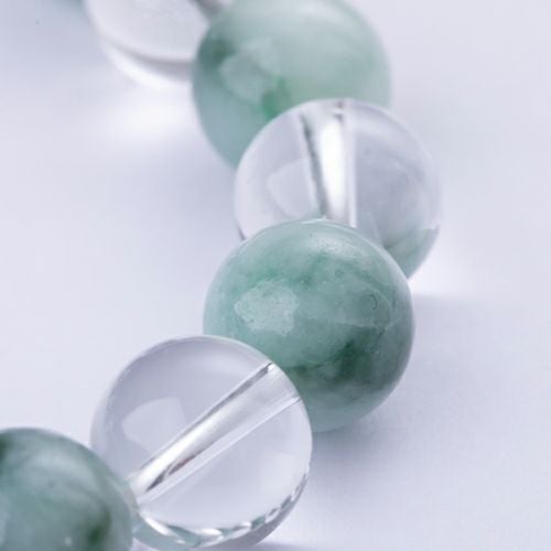 16cmサイズ・淡緑×深緑マーブル・10mm玉＆水晶・艶良し】（高品質濃緑