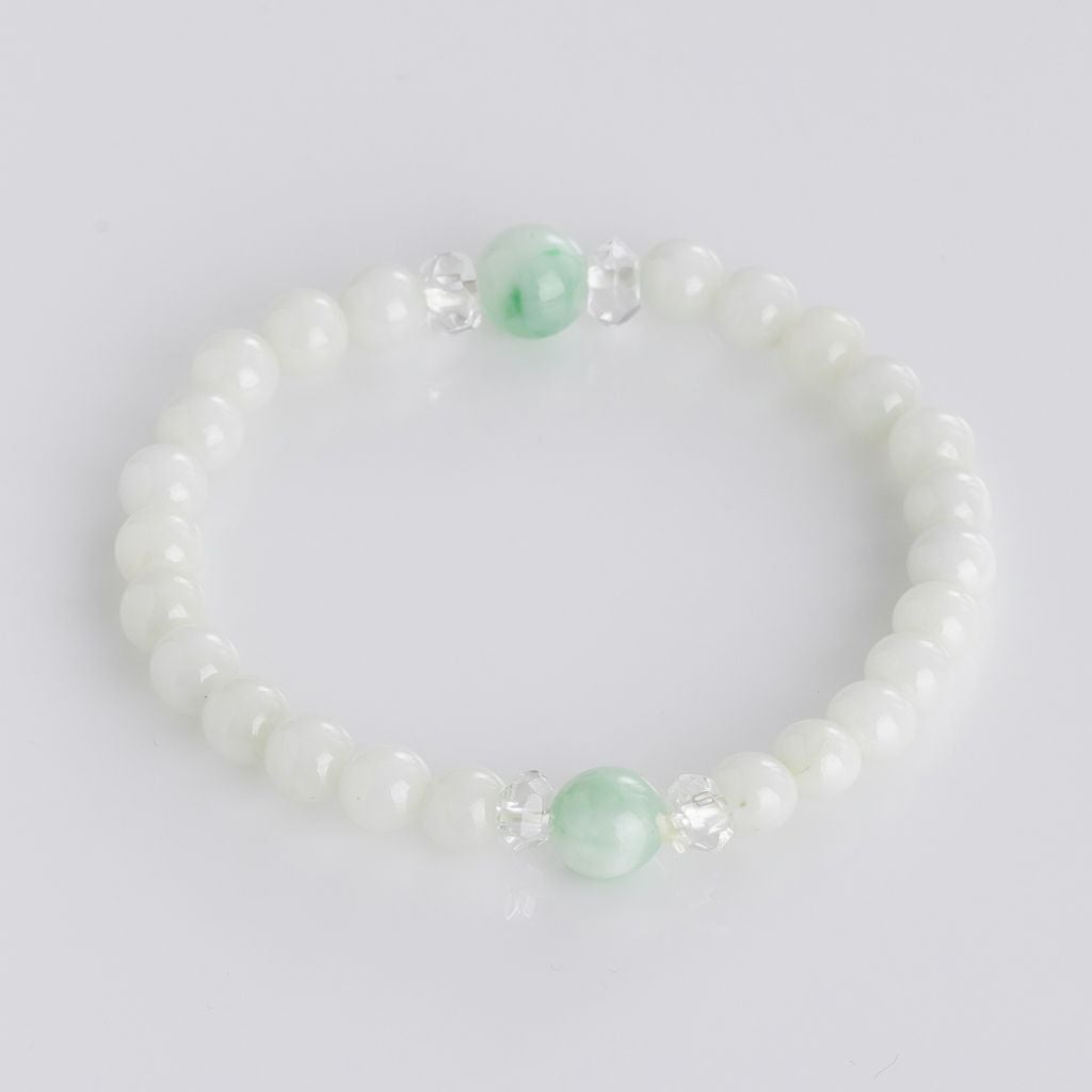 14cmサイズ・8mm玉と6mm玉＆水晶・透明感良し・艶美麗】（高品質淡緑色