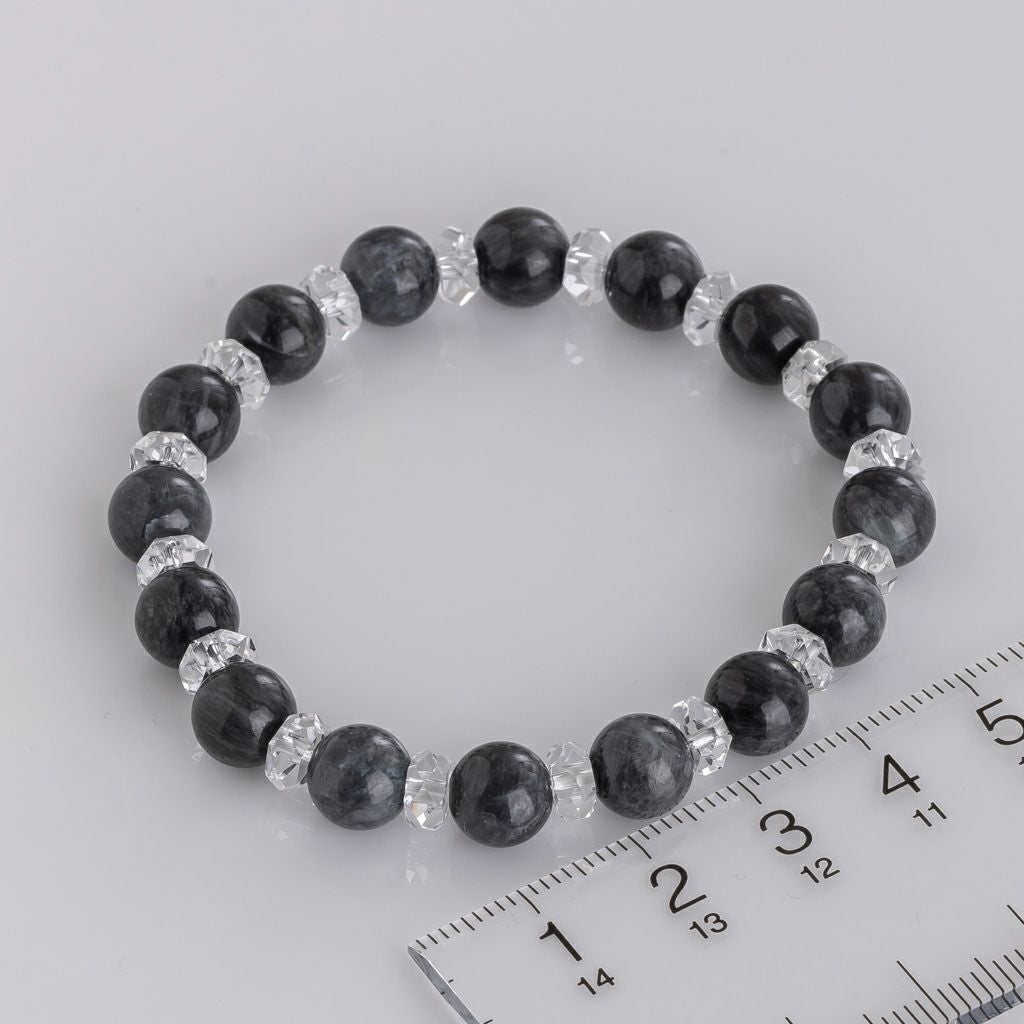 14cmサイズ・8mm玉・水晶・墨色・艶美麗】（高品質黒色ヒスイ）糸魚川