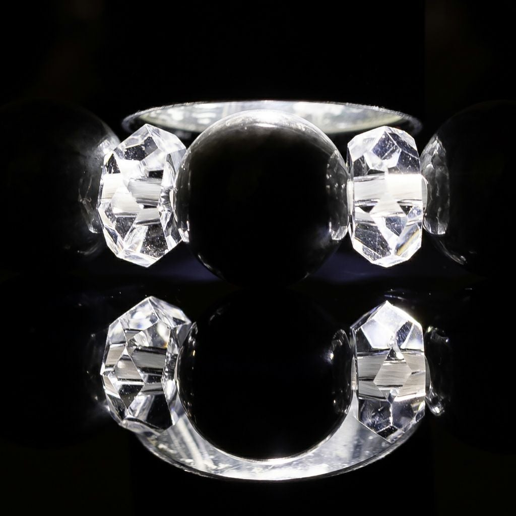 14cmサイズ・8mm玉・水晶・墨色・艶美麗】（高品質黒色ヒスイ）糸魚川
