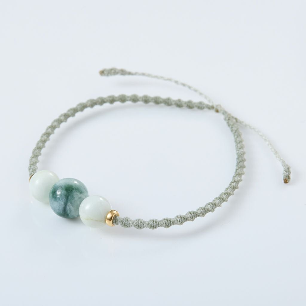 Mサイズ(15-17cm)・10mm&8mm玉・緑×白】（高品質濃緑×白色ヒスイ