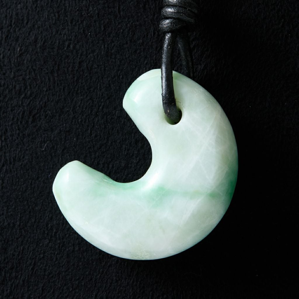すぐに使えるヒモ付き・淡緑色勾玉】（高品質淡緑色ヒスイ）糸魚川天然